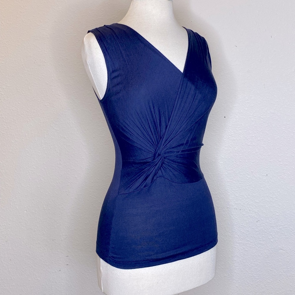 Blue draped sleeveless top